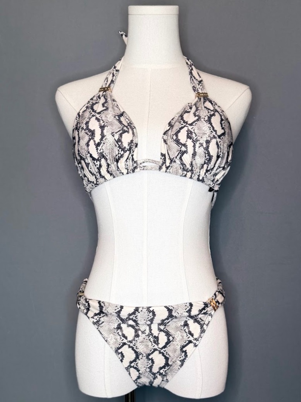 ViX Paula Hermanny Snakeskin Print Bikini Set D Cup Top L Bottom Luxury Swimwear